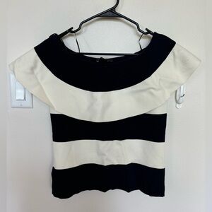 Ann Taylor Navy & White Striped Off the shoulder top. Size Medium Petite.